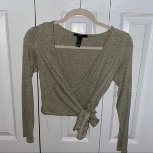 Forever 21 sage green wrap front long sleeve crop